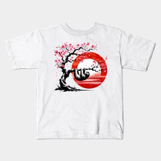 Kawaii Sloth Anime Japan Sakura Novelty Cute Funny Sloth Kids T-Shirt